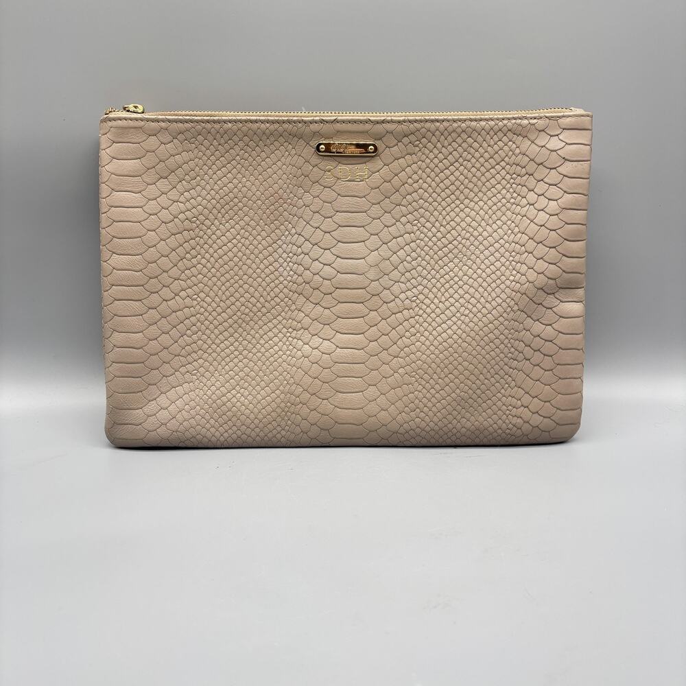 GiGi New York Clutch Womens Size Large Beige Leather Embossed Python Tassel Bag